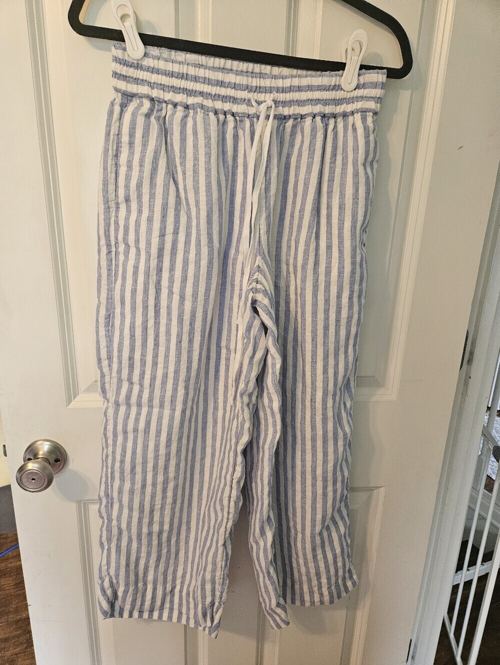 J. Crew Linen-Blend Drawstring Pants in Light Blue & White